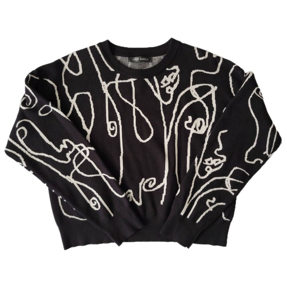 Gabby Isabella Black & White Abstract Art Graphic Sweater
